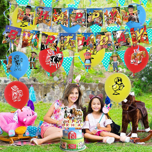 38 Pcs Zenon Farm Theme Birthday Party Decorations,Party Supply Set for Kids with 1 Happy Birthday Banner Garland , 13 Cupcake Toppers, 18 Balloons,6 Spiral for Party Decorations