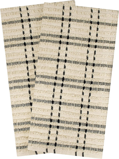 Ritz Royale Collection 100% Combed Terry Cotton, Highly Absorbent, Oversized Checked Kitchen Towel Set, 28" x 18", 2-Pack, Black