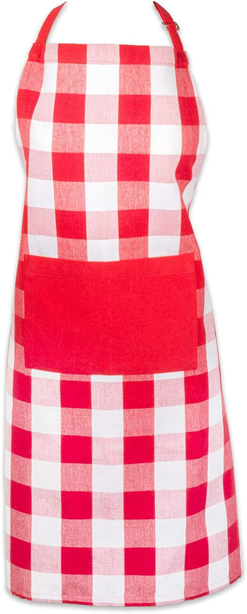 DII Buffalo Check Kitchen Collection, Classic Farmhouse Chef Apron, One Size, Red & White