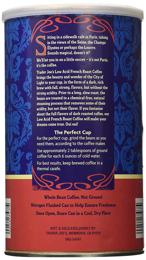 Trader Joe's Low Acid French Roast Coffee - 13 Oz. (Dark Roast, Whole Bean)