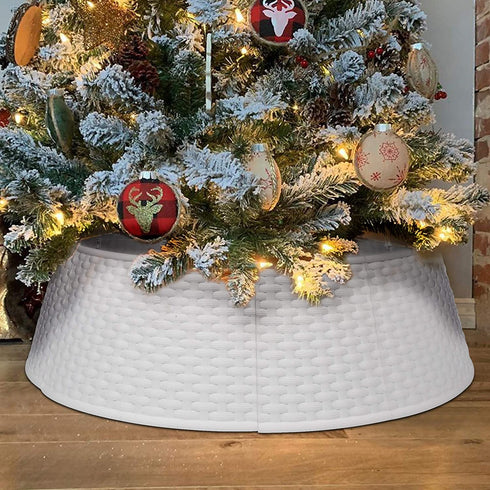Blissun Christmas Tree Ring, Plastic Christmas Tree Collar, Christmas Tree Skirt for Artificial Christmas Trees Decoration (White)