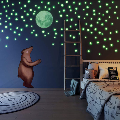 Glow in The Dark Stars and Full Moon 472 Wall Decals Big Moon Decoration for Kids Bedroom ,Galaxy Space Outer Theme ,for Ceiling ,Perfect Gift for Boys and Girls