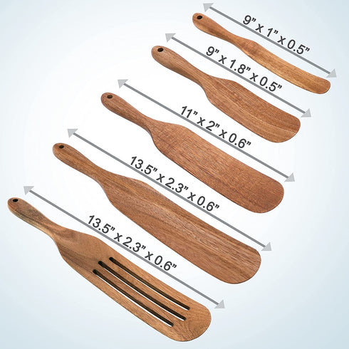 Plantéa Acacia Wooden Spurtle Set, Spurtles Kitchen Tools As Seen On Tv, Premium Wood Spatula Set, Heat Resistant Non Stick Spurtle Wooden Cooking Utensils For Stirring, Mixing, Whisking, Serving.(5)