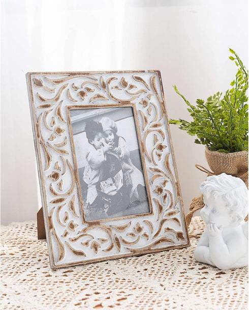 Rites 4x6 Picture Photo Frame Rustic Solid Wood For Desktop Display, Distressed Design, Mother feets 4 inches x6 inches