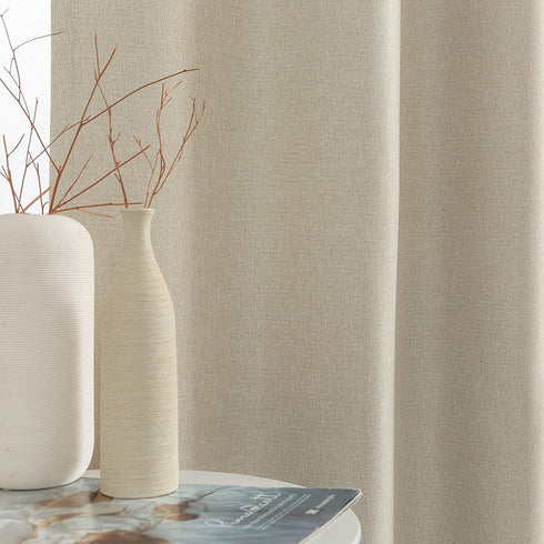 JINCHAN Linen Fabric Curtain Room Darkening Window Treatment for Bedroom 63 Inch Long Thermal Insulated Living Room Curtain Greyish Beige 1 Panel