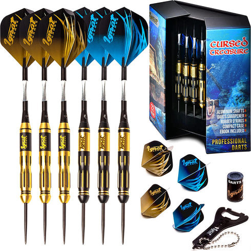 IgnatGames Darts Metal Tip Set - Professional Darts with Stylish Case and Darts Guide, Steel Tip Darts Set with Aluminum Shafts + Rubber O'Rings + Extra Flights + Dart Sharpener and Wrench