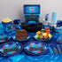 DECORLIFE Video Game Party Supplies Serves 24, Complete Gamer Party Supplies Includes Tablecloth, Popcorn Boxes, Blue, Total 200pcs for Boys Birthday