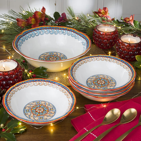 Euro Ceramica Duomo Collection Serving Bowl, Large (64oz), Gold and Cream