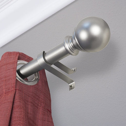 Decopolitan Ball Single Telescoping Drapery Rod Set, Long, Silver, 72 to 144-Inch