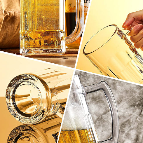 COKTIK 6 Pack Heavy Large Beer Glasses with Handle - 14 Ounce Glass Steins, Classic Beer Mug glasses Set