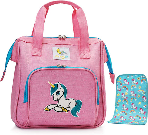 HappyVk- Pink Baby Doll Diaper Bag with Doll Changing Pad- Handbag for Girls - Unicorn