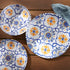 Amazon Basics 12-Piece Melamine Dinnerware Set - Service for 4, Traditional Blue & Yellow