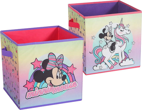 Idea Nuova Disney Minnie Mouse 2 Pack Collapsible Storage 11.5" Cubes with LED Lights