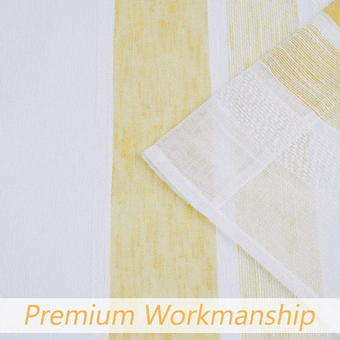 Central Park Sheer Yellow and White Stripe Farmhouse Curtains Boucle Linen Window Curtain Panel Pairs Yarn Dyed Woven 63 Inches Long for Living Room Bedroom 2 Pack Rod Pocket Rustic Living Panels