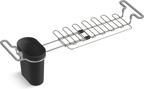 KOHLER Multi-Purpose Over-the-Sink Drying Rack, Caddy with Kitchen Towel Bar Holder, Soaking Cup. Expandable 14.6" to 17.6", Stainless Steel, Charcoal