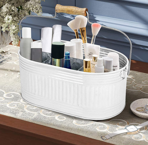 Alpha Living Home Flatware Caddy, Storage Large Kitchen Drawer Organizer, Bathroom Drawer Organizer, Kitchen Drawer Organizer for Large Utensils, Desk Organizer Pen Pencil Holder Storage - White/Gray