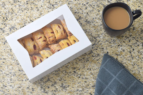 20 Pack - 8 Inch x 5 3/4 Inch x 2.5 Inch High Small, Auto pop-up, White Bakery Box with Window