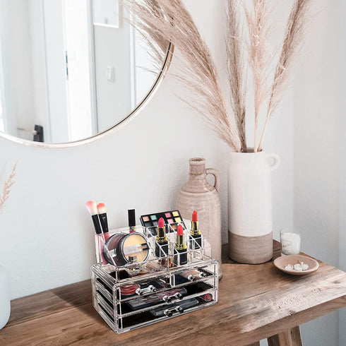 Ikee Design Clear Makeup Organizer Clear Cosmetic Storage Organizer, Makeup Organizer for Cosmetics, Jewelry, Hair Accessories, Cosmetic Display Case for Vanity, Bathroom Counter or Dresser