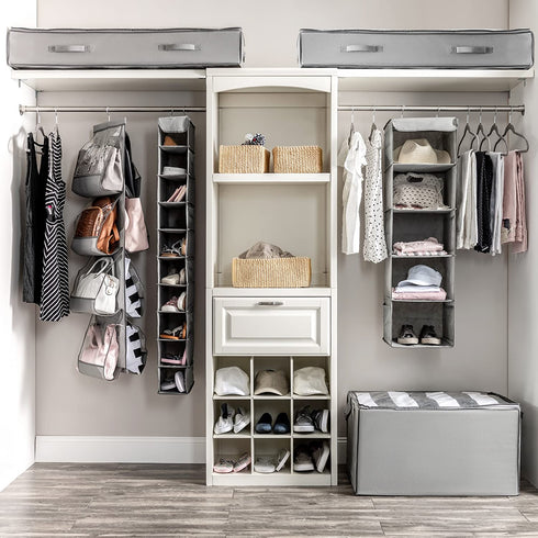 Zober Hanging Purse Organizer For Closet Clear Handbag Organizer For Purses, Handbags Etc. 8 Easy Access Clear Vinyl Pockets With 360 Degree Swivel Hook, Gray, 48? L x 13.8? W