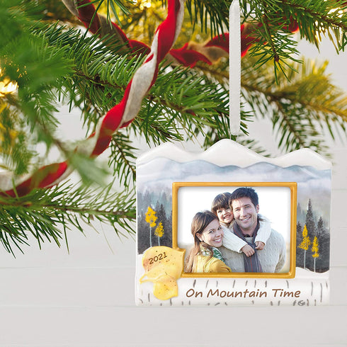 Hallmark Keepsake Christmas Ornament 2021 Year-Dated, On Mountain Time Photo Frame, Porcelain