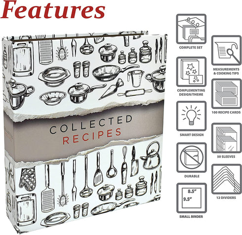 Recipe Binder, 8.5" x 9.5" 3 Ring Binder Organizer Set (with 50 Page Protectors, 100 4" x 6" Recipe Cards & 12 Category Divider Tabs) by Better Kitchen Products, Sleek Kitchen Design