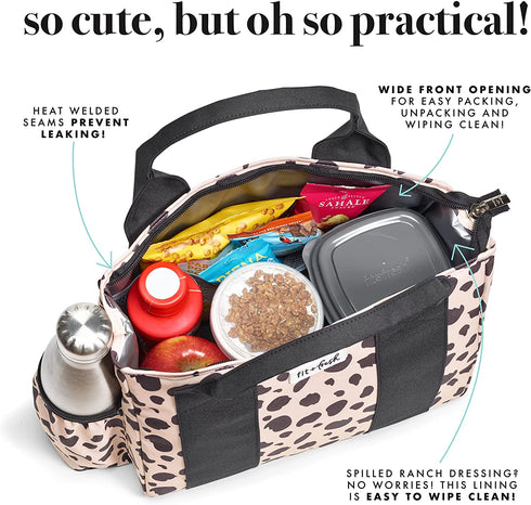 Fit + Fresh Sanibel Insulated Lunch Bag, Lunch Bag for Women Includes 2 Food Containers, Reusable Lunch Box, Perfect for Work, School, Beach & More, Cheetah