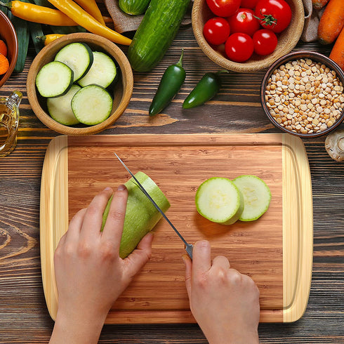 Greener Chef Bamboo Cutting Board - Lifetime Replacement Cutting Boards for Kitchen - Organic Wood Butcher Block and Wooden Carving Board for Meat and Chopping Vegetables - Medium