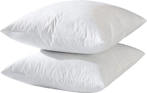 14x14 Decorative Throw Pillow Inserts-Down Feather Pillow Inserts-Square-Cotton Fabric-Set of 2-White
