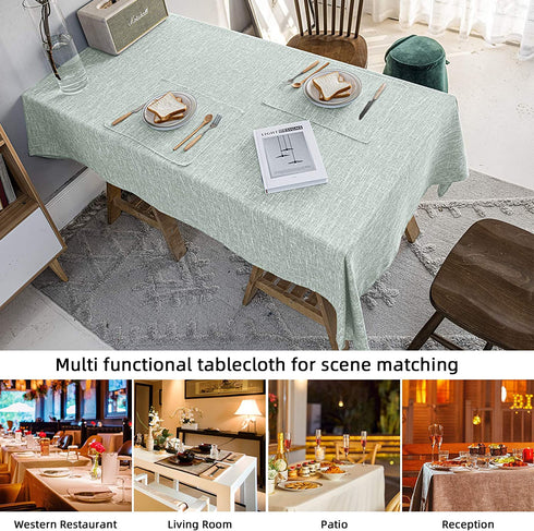 JSFLY Waterproof Cotton Linen Tablecloths Rectangle Dining Table Cloth, Wipe Clean Indoor & Outdoor Table Cover for Buffet Party and Banquets, 2 Table Mats?54"x70"? Greyish Green