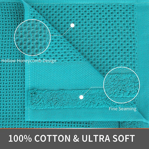 Kitinjoy 100% Cotton Waffle Weave Kitchen Towels, 13 x 28 Inches, Super Soft and Absorbent Dish Towels for Drying Dishes, 4-Pack, Teal