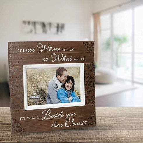 Malden International Designs Sun Washed Words Where You Go Distressed Walnut Picture Frame, 4x6, Walnut