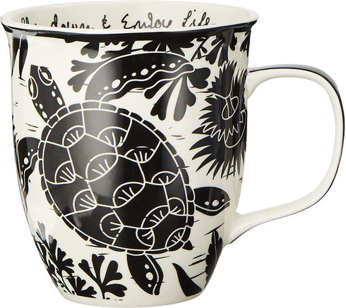 Karma Gifts Black and White BOHO Mug, 16 oz, SEA TURTLE
