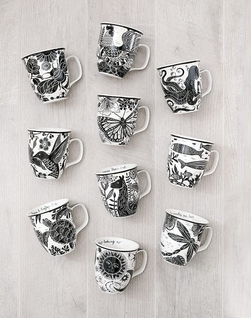Karma Gifts Black and White BOHO Mug, 16 oz, SEA TURTLE