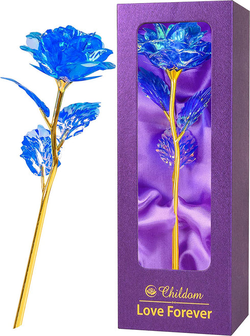 Colorful Blue Rose Flower Gifts for Her,Valentines Day Gifts,Rainbow Rose Flower Present with Gift Package Box Great Valentines Gift Idea for Women,Valentine's Day,Mom Gifts, Birthday, Anniversary