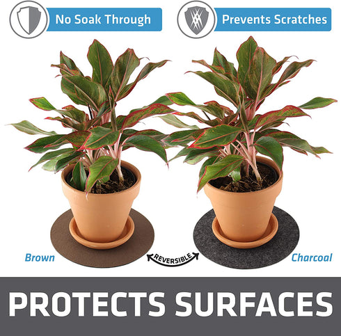 Drymate Plant Coaster Mat Reversible, Charcoal/Brown, (6?, 8?, 10?), (Set of 12), (4 of Each Size), Round/Fabric, Absorbent/Waterproof - Protects Surfaces, Contains Liquids (USA Made)
