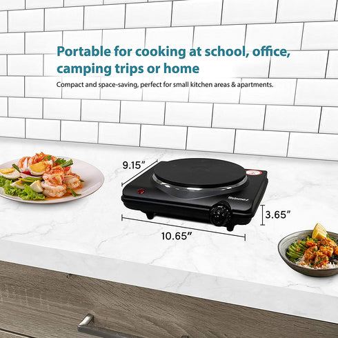 Elite Gourmet ESB-301BF# Countertop Single Flat Burner, Electric Hot Burner, Temperature Controls, Power Indicator Lights, Easy to Clean, 1000 Watts (Black)