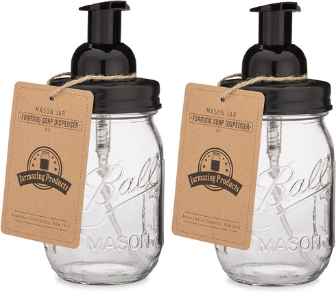 Jarmazing Products Mason Jar Foaming Soap Dispenser - Black - with 16 Ounce Ball Mason Jar - Two Pack!