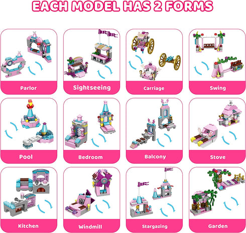JOYIN 2021 Christmas Advent Calendar 12 Days Countdown Girls Calendar with Princess Castle Building Blocks Toys for Kids Girls STEM Building Toys