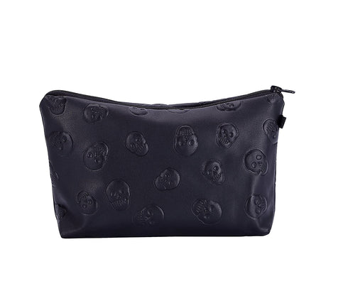HOYOFO Stylish Makeup Pouch for Women Skull Make up Bag Small Cosmetic Bag for Purse, Black Skull (PU)