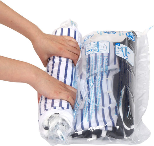 12 Travel Compression Bags, Hibag 12-Pack Roll-Up Space Saver Storage Bags for Travel, Suitcase Size (12-Travel)