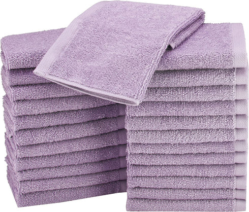Amazon Basics Fast Drying, Extra Absorbent, Terry Cotton Washcloths - Pack of 24, Lavender, 12 x 12-Inch