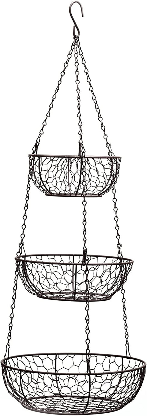 RSVP International Hanging Storage Collection 3-Tier Baskets, Bronze Chicken Wire