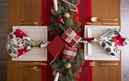 DII Woodland Christmas Tabletop Collection, Napkin Set, Poinsettia, 6 Piece