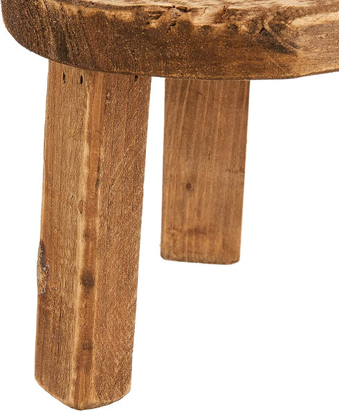 Creative Co-Op Round Wood Pedestal with Handle, Small, Brown