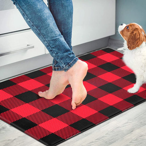 EARTHALL Kitchen Mat Cushioned Anti-Fatigue Floor Mat, 17.7"x59", Waterproof Non-Slip Red Buffalo Plaid Kitchen Rug Runner Ergonomic Comfort Standing Mat for Kitchen, Home, Office, Sink, Laundry, Desk