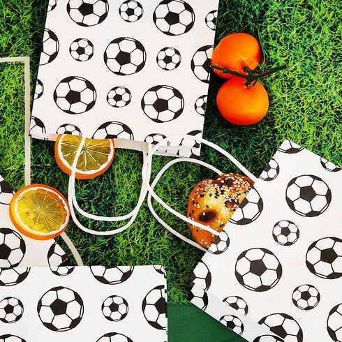 24 Pieces Soccer Party Favor Bags Soccer Goodie Bags Paper Soccer Print Treat Candy Gift Bags for Kids Soccer Themed Birthday Party Supplie Decorations