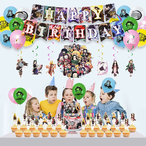 116Pcs Anime Birthday Party Decorations, Birthday Party Supplies Set for kids Include Banner, Cake Topper, Cupcake Topper, Balloons, Sticker Birthday Party Supplies for Girls and Boys Gifts Anime Birthday Decorations