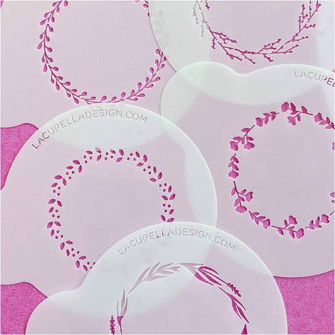 Lacupella 10 pieces Wreath Stencil Set for Cookie Wood Canvas Decorating Artist Art and Craft Monogram Wedding Birthday - Food Grade Reusable Mylar Template - DIY Mixmedia