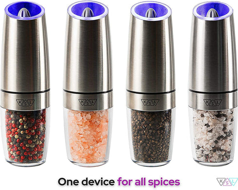 KSL Gravity Electric Salt and Pepper Grinder - Battery Operated Auto Mill, Automatic Shaker w/ Light