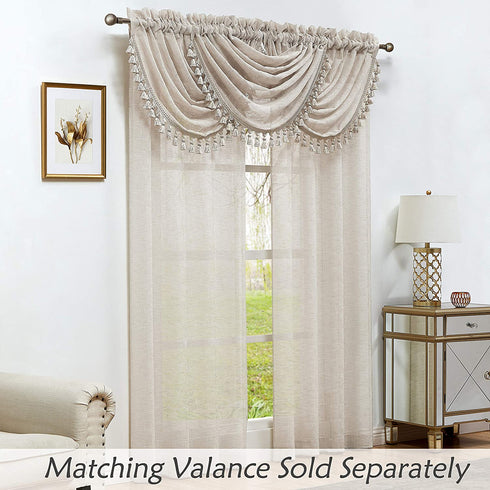 Central Park Linen Semi Sheer Curtain White GEO Cross Embroidery Panels Linen Texture Rod Pocket Window Treatment Drape Sets for Living and Bedroom Farmhouse 63 inches Long, 2 Panels, Linen